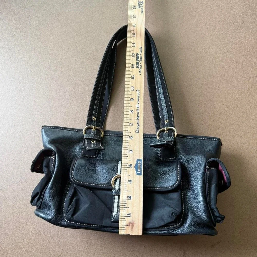 The Sak Women's Black Leather Shoulder Bag Multi Pocket Utility Y2K Boho Tote
